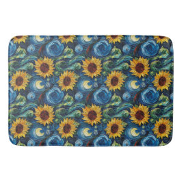 Van Gogh-solblommor och stjärnbästnatt Badrumsmatta