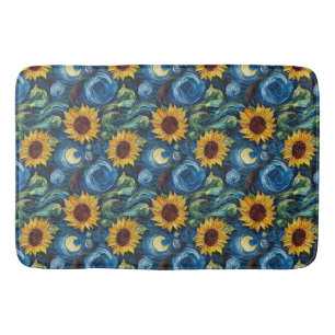 Van Gogh-solblommor och stjärnbästnatt Badrumsmatta