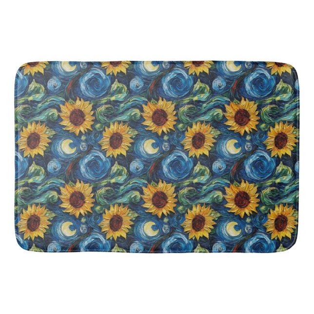 Van Gogh-solblommor och stjärnbästnatt Badrumsmatta (Framsidan)