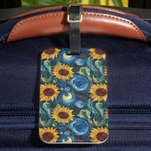 Van Gogh-solblommor och stjärnbästnatt Bagagebricka