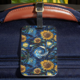 Van Gogh-solblommor och stjärnbästnatt Bagagebricka