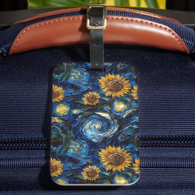 Van Gogh-solblommor och stjärnbästnatt Bagagebricka (Framsida Insitu 2)