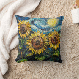 Van Gogh-solblommor och stjärnbästnatt Kudde