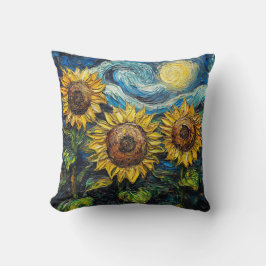Van Gogh-solblommor och stjärnbästnatt Kudde