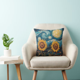 Van Gogh-solblommor och stjärnbästnatt Kudde