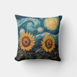 Van Gogh-solblommor och stjärnbästnatt Kudde
