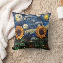 Van Gogh-solblommor och stjärnbästnatt Kudde