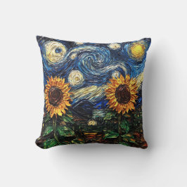 Van Gogh-solblommor och stjärnbästnatt Kudde