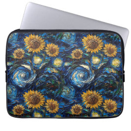 Van Gogh-solblommor och stjärnbästnatt Laptop Fodral