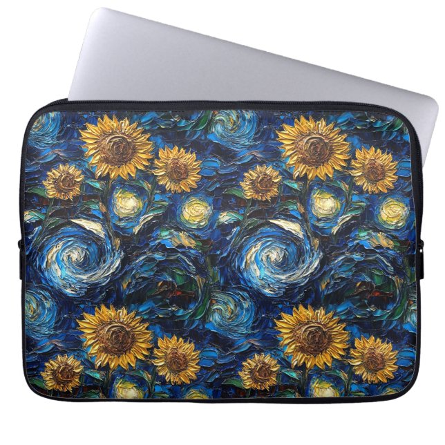 Van Gogh-solblommor och stjärnbästnatt Laptop Fodral (Framsidan)