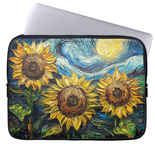 Van Gogh-solblommor och stjärnbästnatt Laptop Fodral (Framsidan)