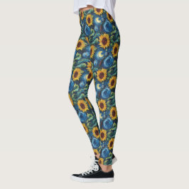Van Gogh-solblommor och stjärnbästnatt Leggings