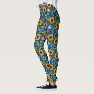 Van Gogh-solblommor och stjärnbästnatt Leggings