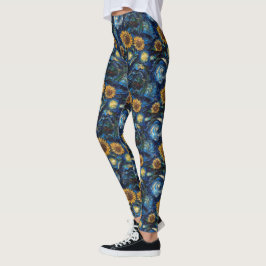 Van Gogh-solblommor och stjärnbästnatt Leggings