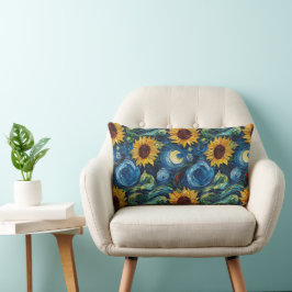 Van Gogh-solblommor och stjärnbästnatt Lumbarkudde