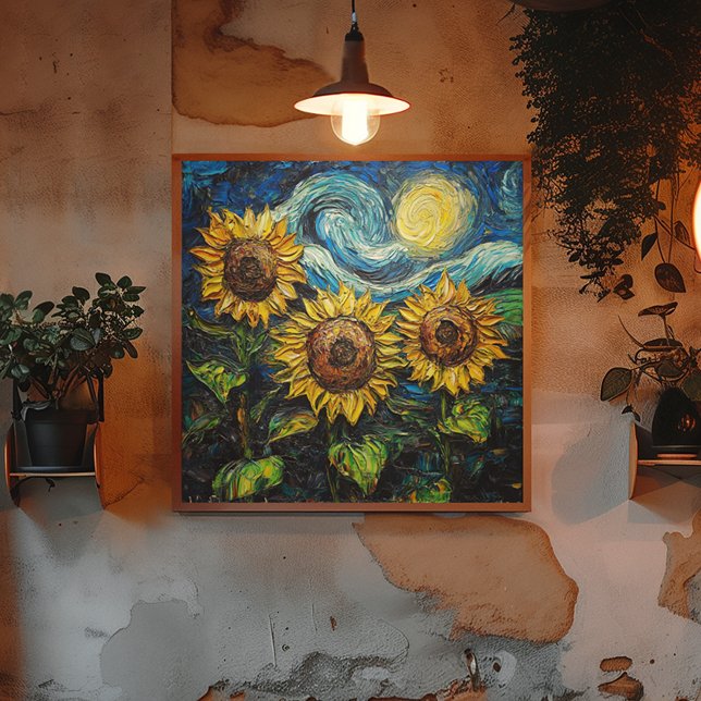 Van Gogh-solblommor och stjärnbästnatt Poster (Skapare uppladdad)