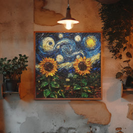 Van Gogh-solblommor och stjärnbästnatt Poster