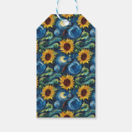 Van Gogh-solblommor och stjärnbästnatt Presentetikett