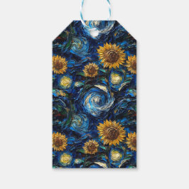 Van Gogh-solblommor och stjärnbästnatt Presentetikett