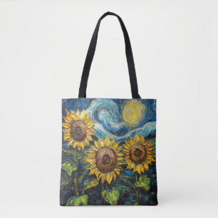 Van Gogh-solblommor och stjärnbästnatt Tygkasse