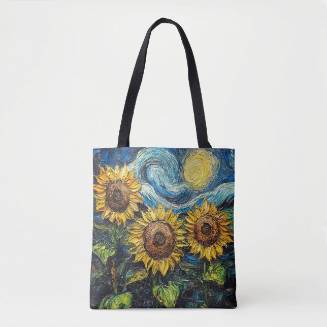 Van Gogh-solblommor och stjärnbästnatt Tygkasse (Framsida)