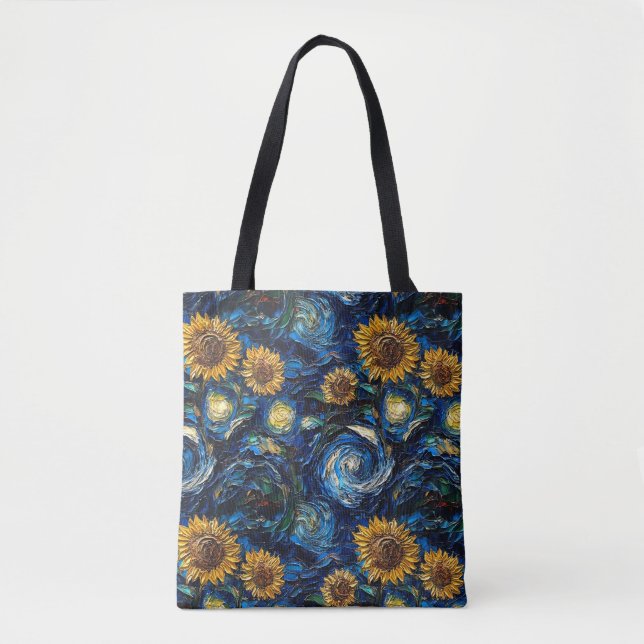 Van Gogh-solblommor och stjärnbästnatt Tygkasse (Framsida)