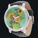 Van Gogh - Solblommor tre, berömd-målning, Armbandsur<br><div class="desc">Vincent van Gogh-målning: Fortfarande lever vas med tre solblommor armur. VIRGINIA5050,  anpassningsbar-designade produkter och gåvor på www.zazzle.com/virginia5050*,  PaulKleeGiftShop,  InternationalGifts,  RetirementGiftStore,  BirthdayGiftStore,  ILoveGiftStore och FloridaGiftStore.zazzle.com/FloridaGiftStore.</div>