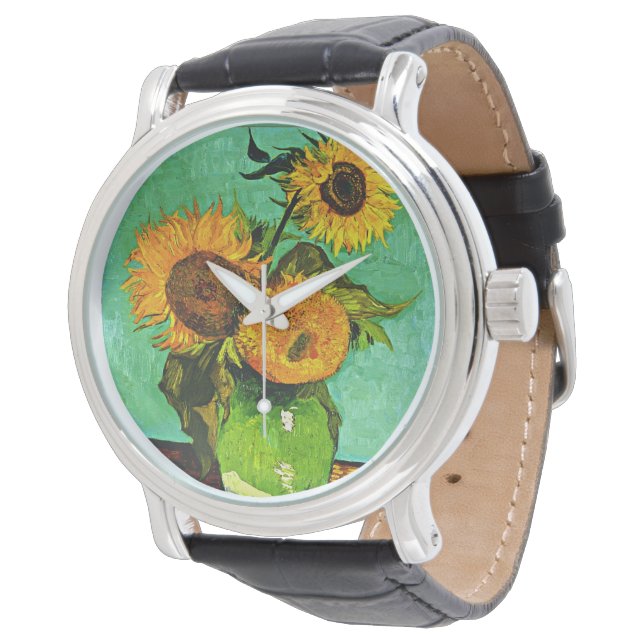 Van Gogh - Solblommor tre, berömd-målning, Armbandsur (Vinklad)