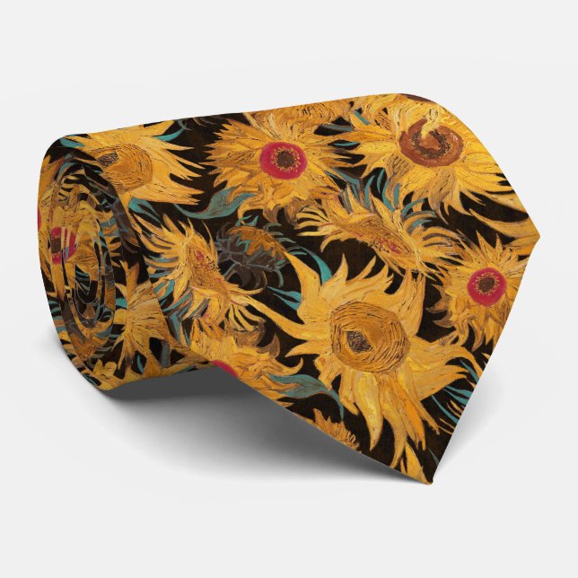 Van Gogh Solros gul svart akvatisk röd Slips (Rullad)