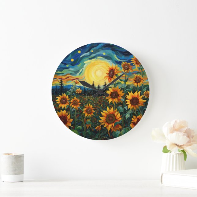 Van Gogh Solros Målning Stor Klocka (Hem)