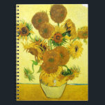 Van Gogh solrosanteckningsbok Anteckningsbok Med Spiral<br><div class="desc">Van Gogh solrosanteckningsbok. Oljemålning på kanfas från 1888. Vasen med femton solrosor är ett av Vincents Van Gogh mest älskad stillebenarbeten. Den briljant användan av gulter frammanar tyst avsluta av sommaren. En underbar gåva för fläktar av solrosor,  Van Gogh,  impressionism och stillebenkonst.</div>