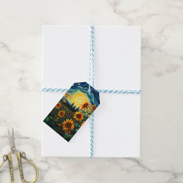 Van Gogh Solrosmålning Presentetikett (Med Snöre)