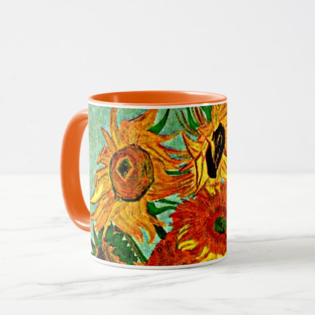Van Gogh - Solrosor 12 Tvåtons Kaffe Mugg (Framsida vänster)