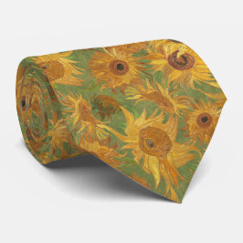 Van Gogh Solrosor grön gul ockra guldstång Slips