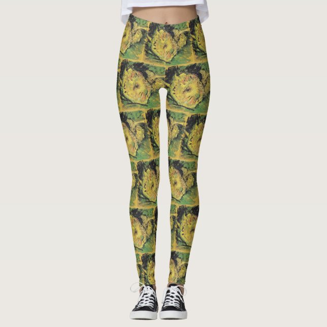 Van Gogh Solrosor - Ljusgul Blommig Konst Leggings (Framsida)