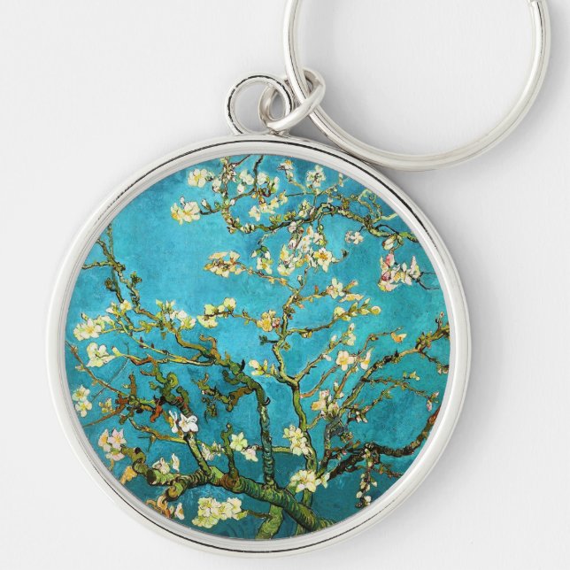 Van Gogh som blomstrar mandelträdkonst Rund Silverfärgad Nyckelring (Framsidan)