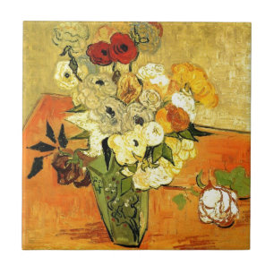 Van Gogh som målar fantasifulla blommor blommor ra Kakelplatta
