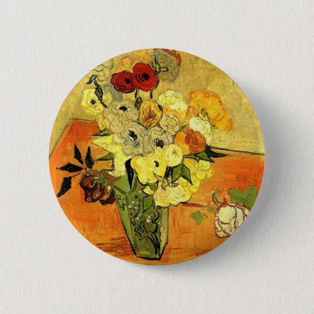 Van Gogh som målar nyckfulla blommarblommaVines Knapp (Framsida)