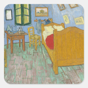 Van Gogh Sovrum i Arles - Klassisk Gul & Blå Fyrkantigt Klistermärke