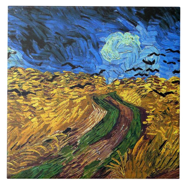 Van Gogh - Spannmål fält med kråkor, Kakelplatta (Framsidan)