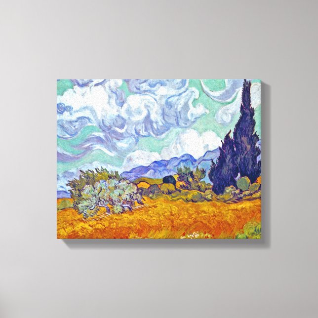 Van Gogh - Spannmål med cypresser Canvastryck (Framsida)