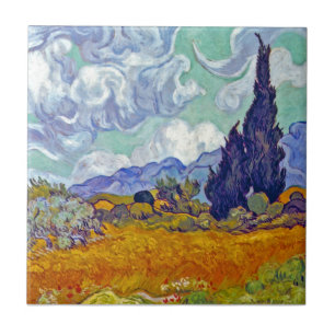 Van Gogh - Spannmål med cypresser Kakelplatta