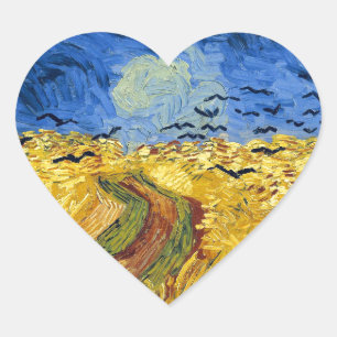 Van Gogh Spannmålsfält impressionistisk Målning Hjärtformat Klistermärke
