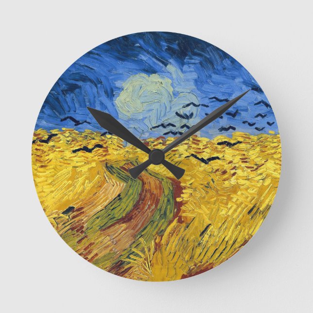 Van Gogh Spannmålsfält impressionistisk Målning Rund Klocka (Framsida)