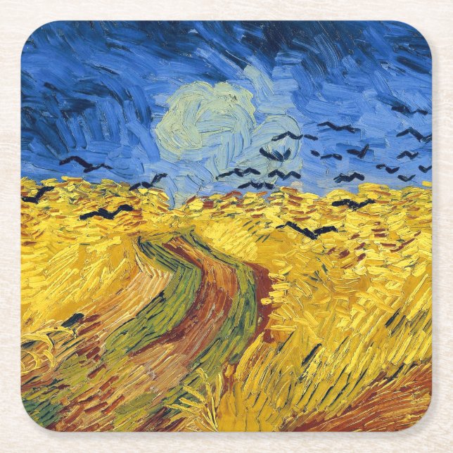 Van Gogh Spannmålsfält impressionistisk målning Underlägg Papper Kvadrat (Framsidan)