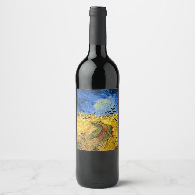 Van Gogh Spannmålsfält impressionistisk Målning Vinflaska Etikett (Framsida)