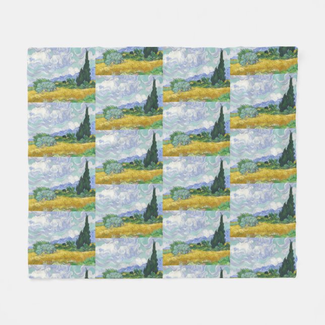 Van Gogh Spannmålsfält med cypresser Konst Fleecefilt (Framsidan (Horisontell))