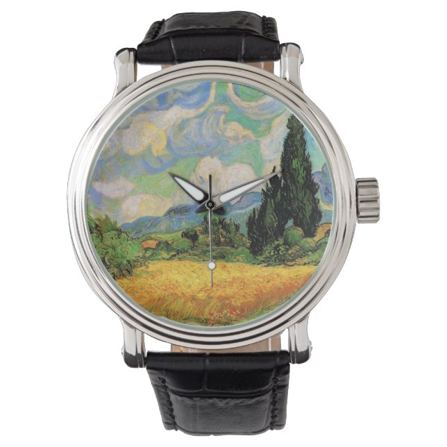 Van Gogh Spannmålsfält med cypresser på Haute Gall Armbandsur (Framsida)