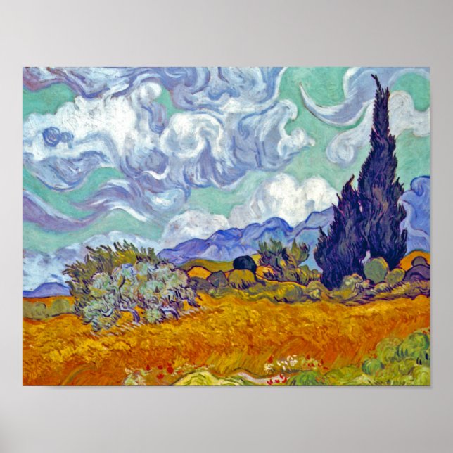 Van Gogh - Spannmålsfält med cypresser Poster (Framsidan)