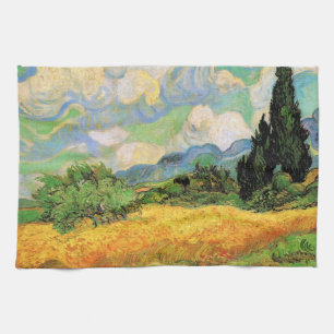 Van Gogh Spannmålsfält med cypresser vid Haute Gal Kökshandduk